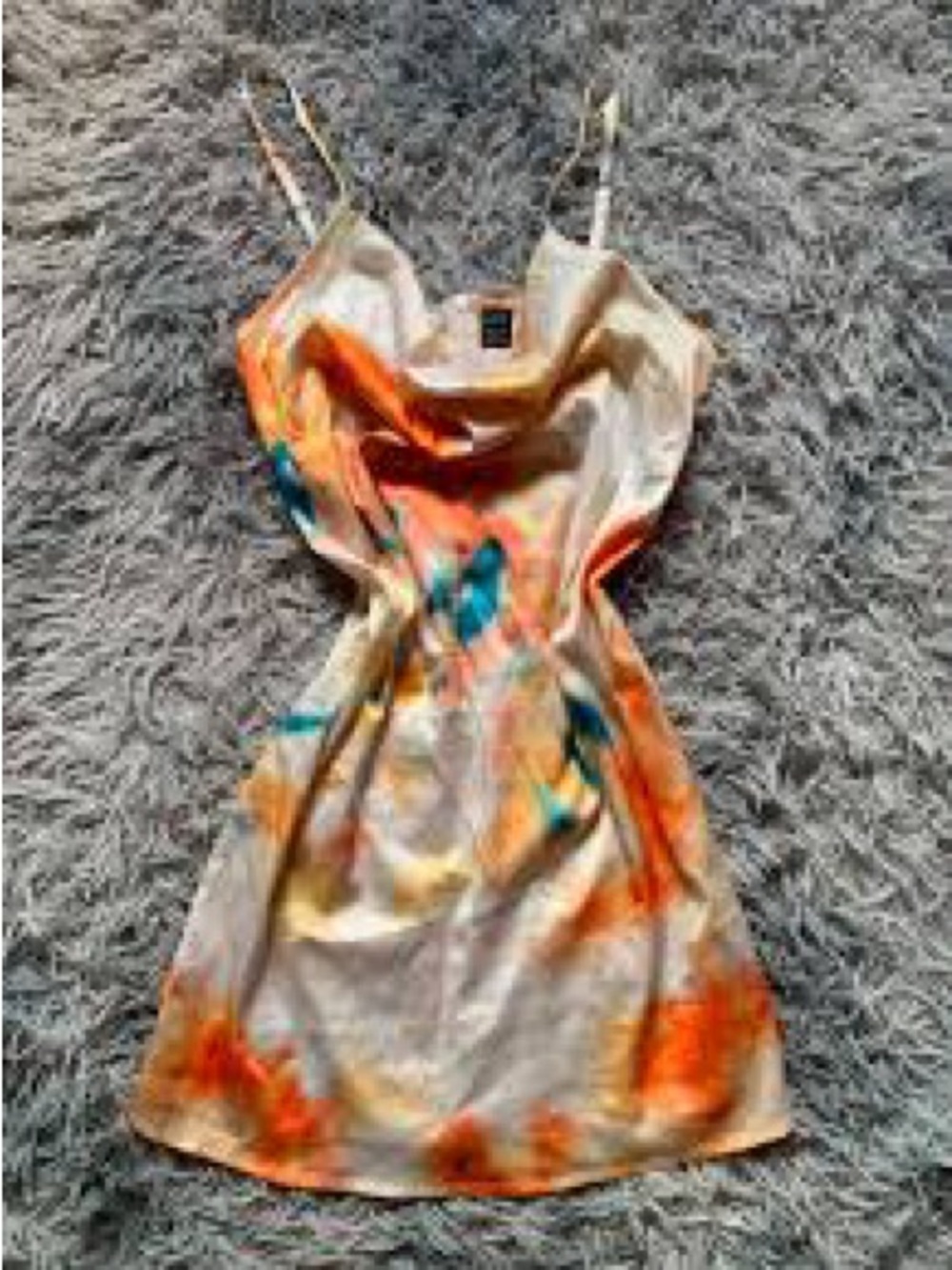 SHEIN Cream Slip Dress with Orange & Teal Print